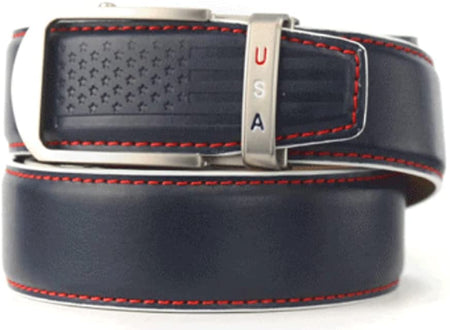 Nexbelt Men's Heritage Anthem Embossed Flag Tip Navy Leather Belt
