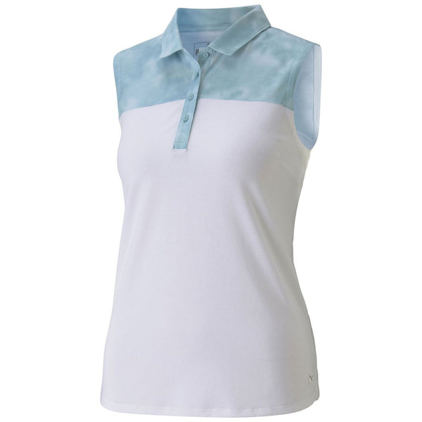 PUMA Women's Golf 2020 Tie Dye Blocked Sleeveless Polo - Milky Blue