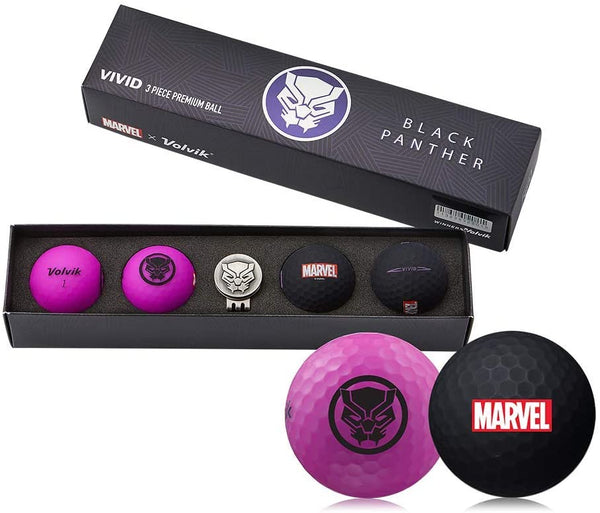 Volvik Vivid Marvel Golf Balls Black Panther w/clip 4-Ball Pack