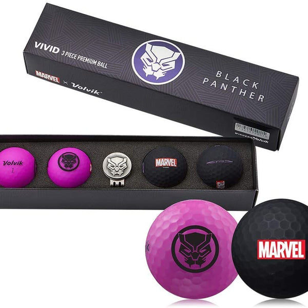 Volvik Vivid Marvel Golf Balls Black Panther w/clip 4-Ball Pack