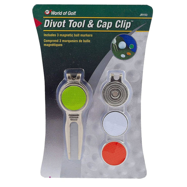 World of Golf Metal Divot Golf Tool and Cap Clip with 3 Ball Markers - Golf Country Online
