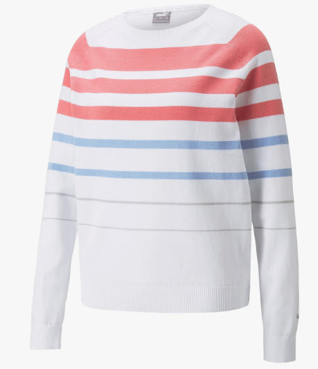 PUMA Golf Women's Stripe Sweater - White/Blue/Pink